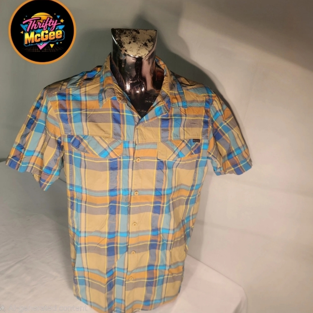Columbia Men's Casual Plaid Shirt in Blue and Yellow
